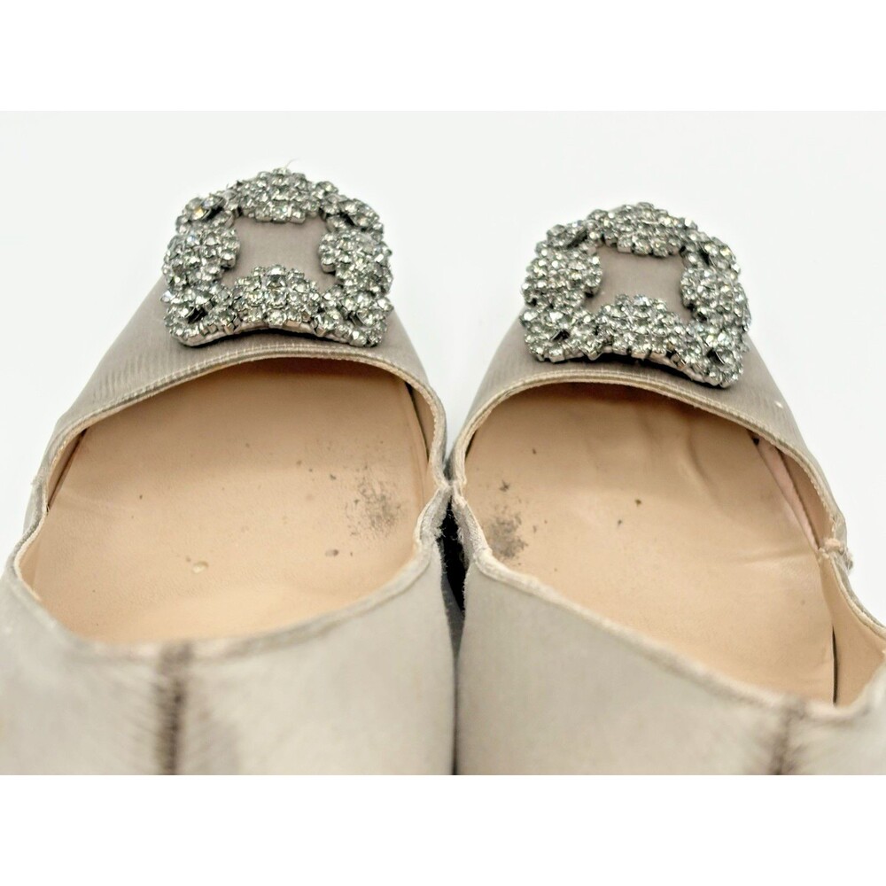 Manolo Blahnik Light Grey Satin Hangisi Rhinestone Embellished Heels Size EU 38 - Picture 13 of 15